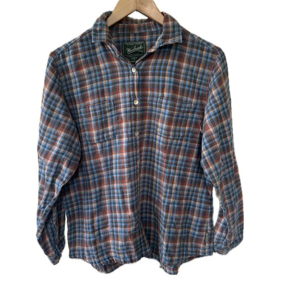 Woolrich Women's 100% Cotton Bluebell Flannel Plaid Button Down Collar Shirt M - Picture 1 of 7